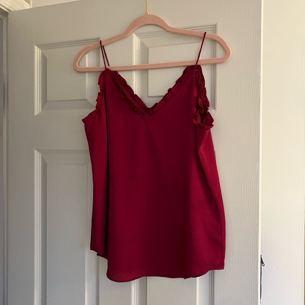 NWT EXPRESS berry cami top size S ruffled satin v-neck tank - Picture 5 of 9